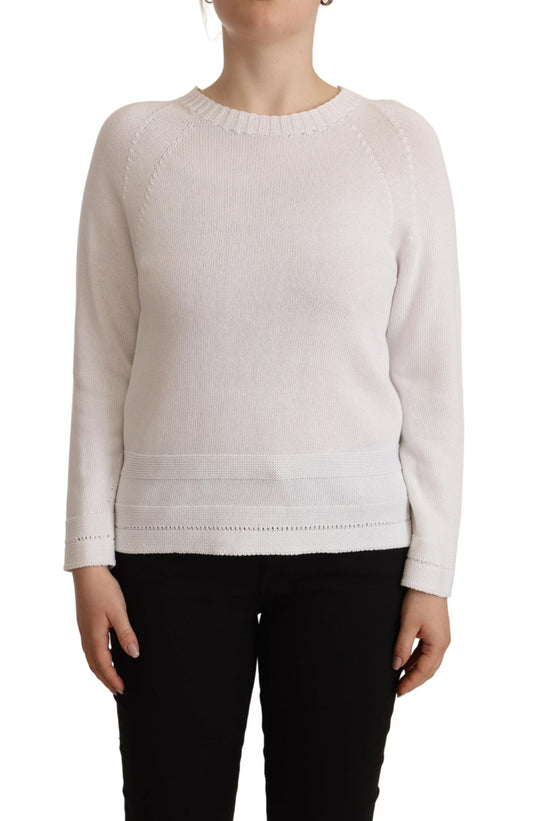 Elegant White Cotton Pullover Sweater