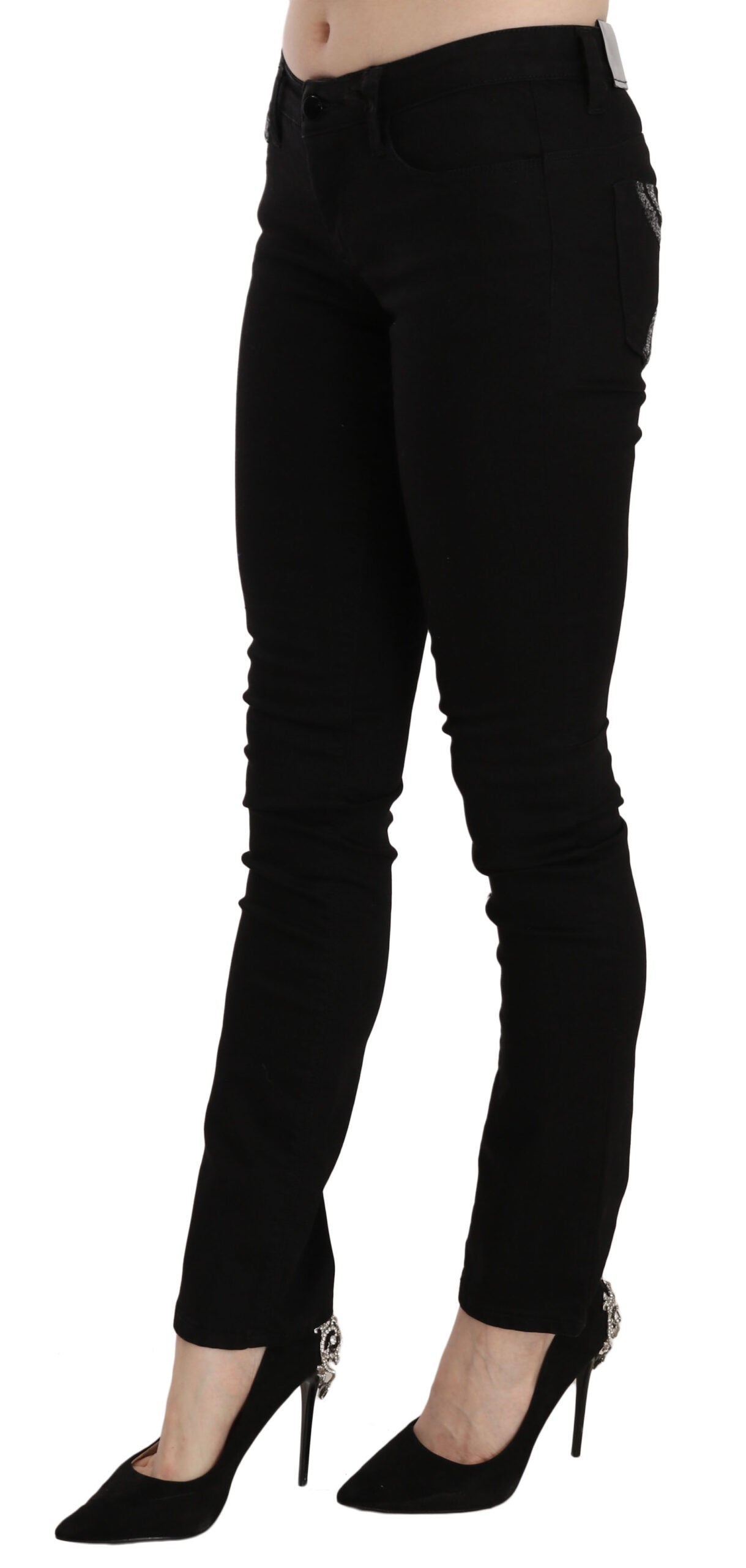 Elegant Black Mid Waist Slim Fit Jeans