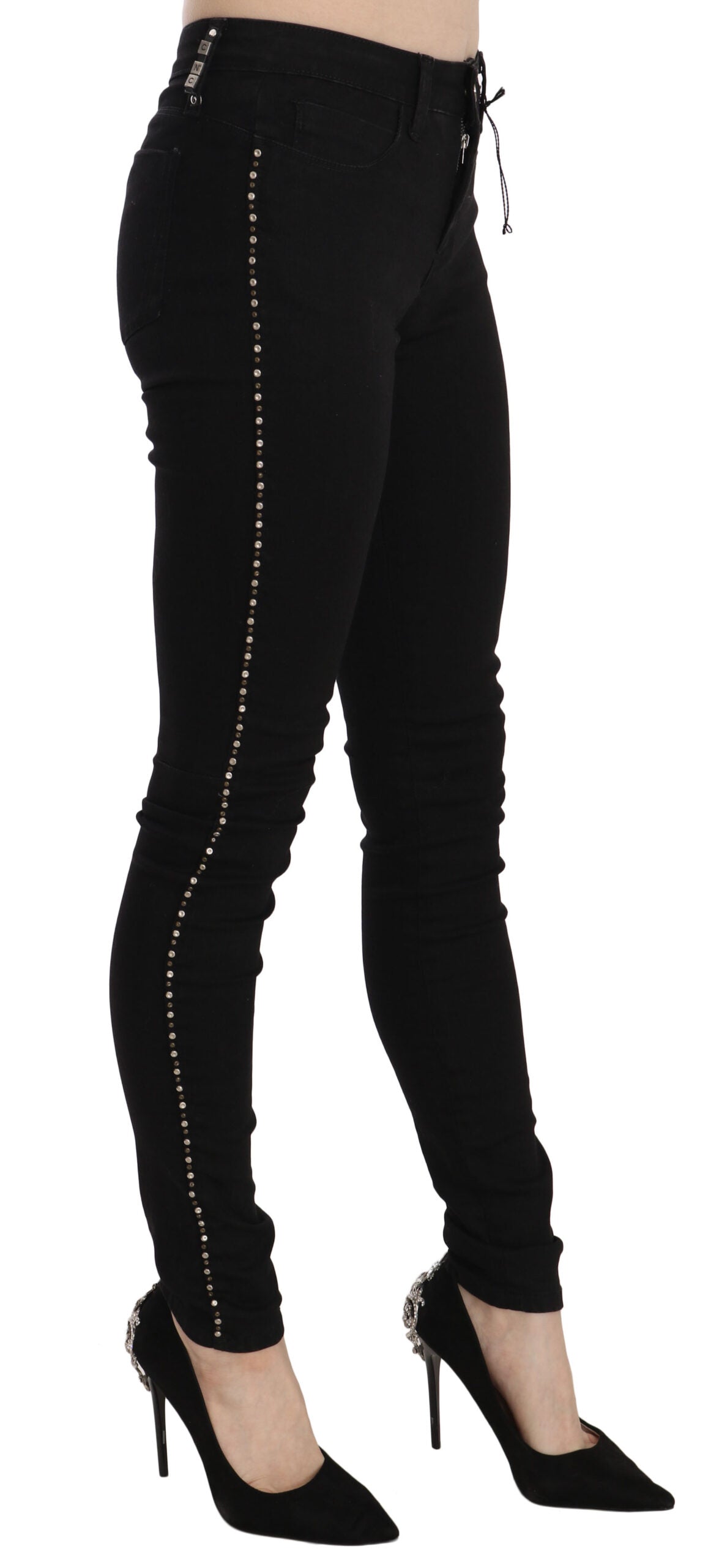 Chic Mid Waist Skinny Black Denim