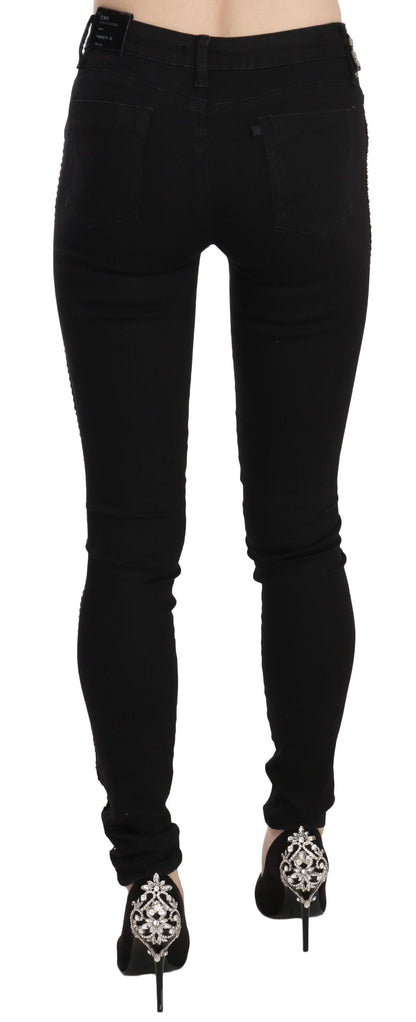 Chic Mid Waist Skinny Black Denim