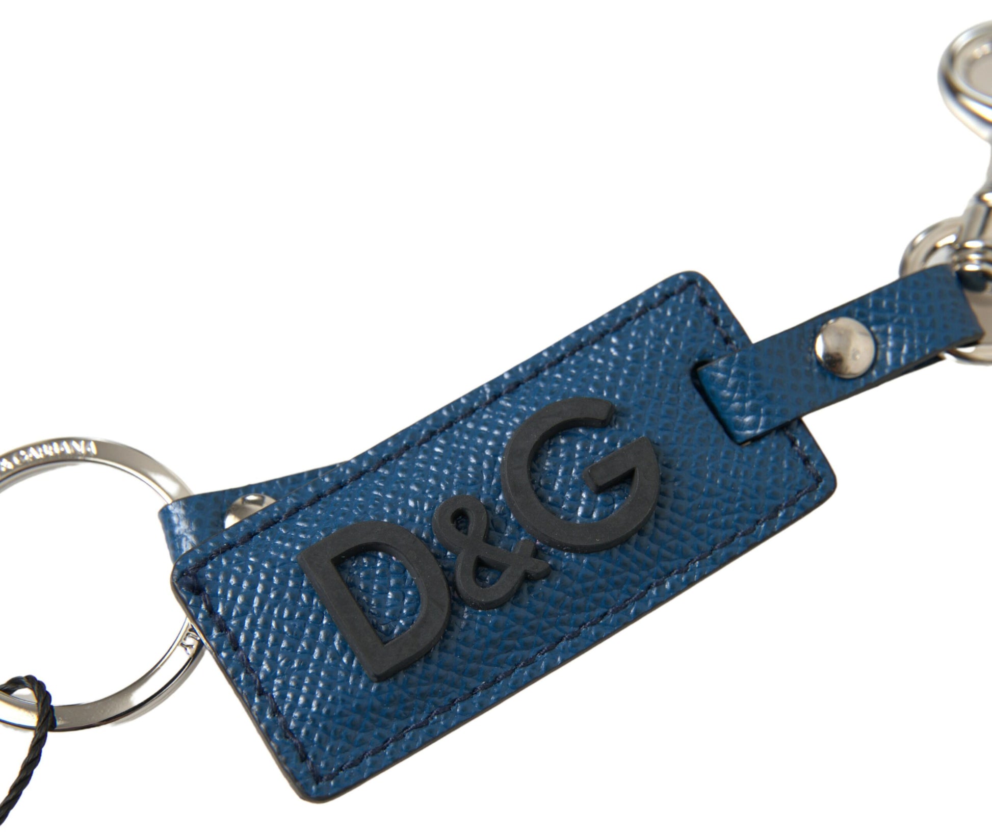 Elegant Blue Leather Keychain with Silver Accents