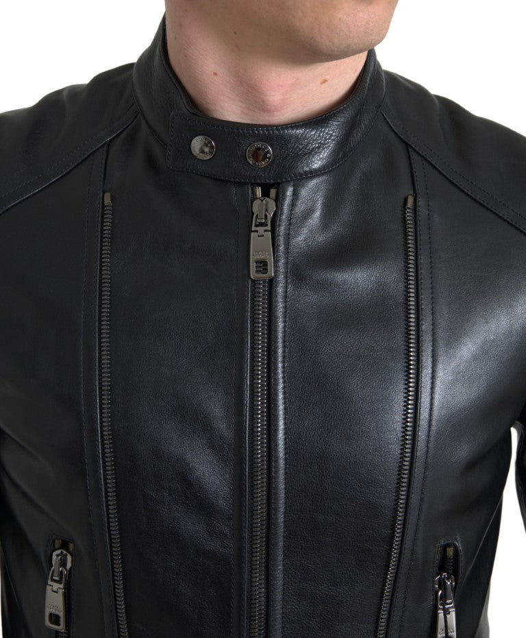 Sleek Black Leather Biker Jacket