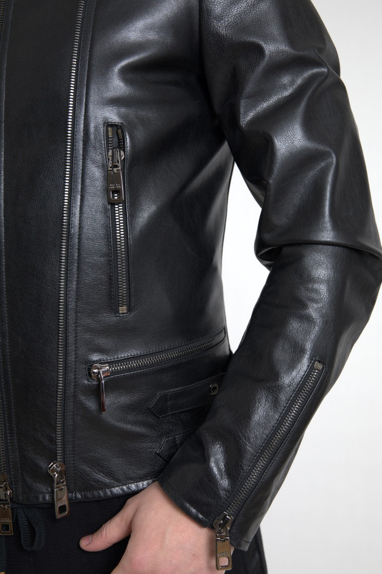 Sleek Black Leather Biker Jacket