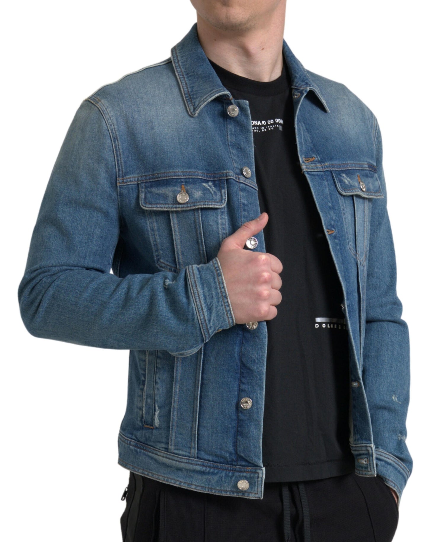 Elegant Blue Denim Stretch Jacket