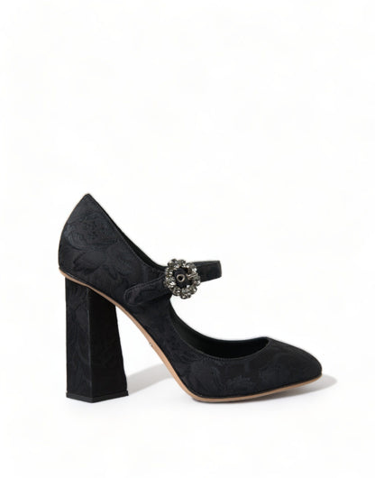 Chic Black Brocade Mary Janes Pumps