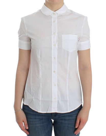 Chic White Cotton Blend Shortsleeve Blouse