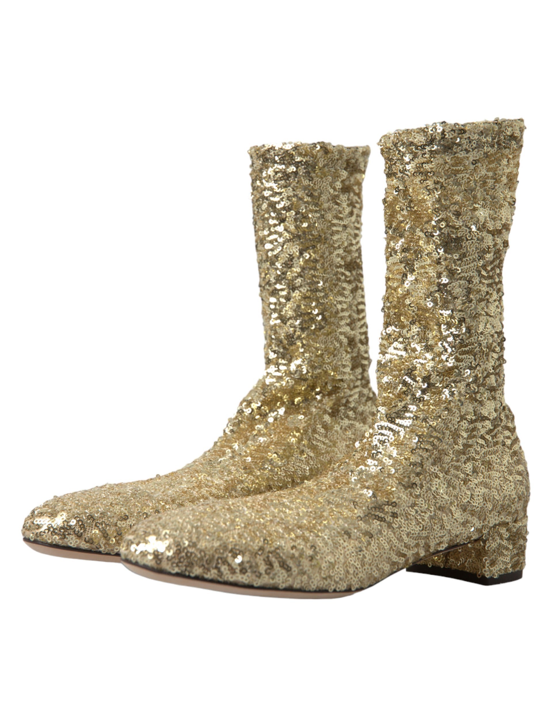 Elegant Mid Calf Gold Boots Exclusive Design