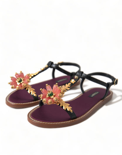 Elegant Crystal-Adorned Flat Sandals