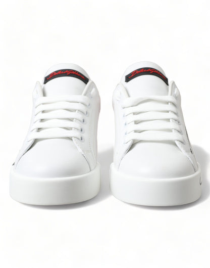 Elegant White Leather Portofino Sneakers