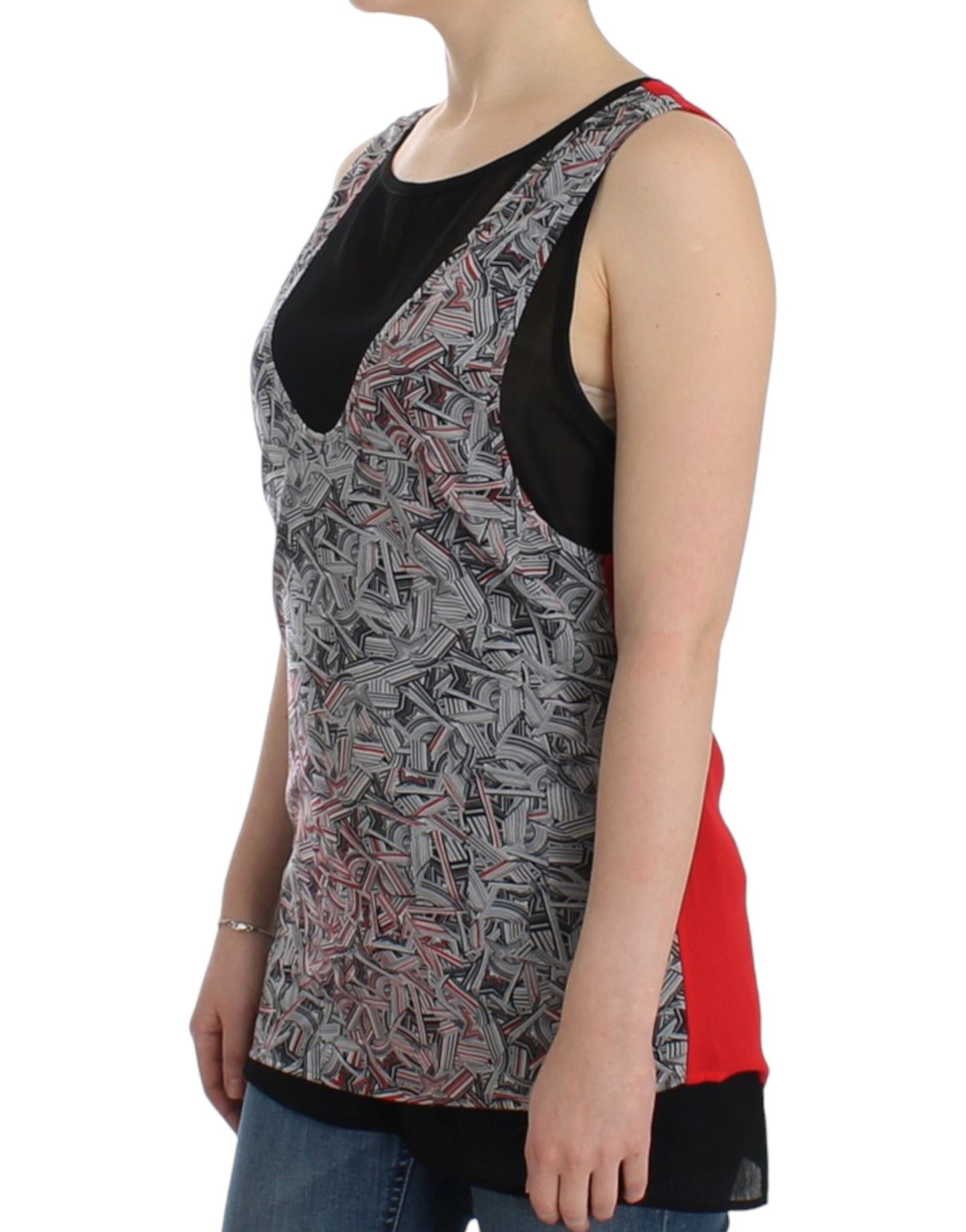 Elegant Sleeveless Black & Red Top