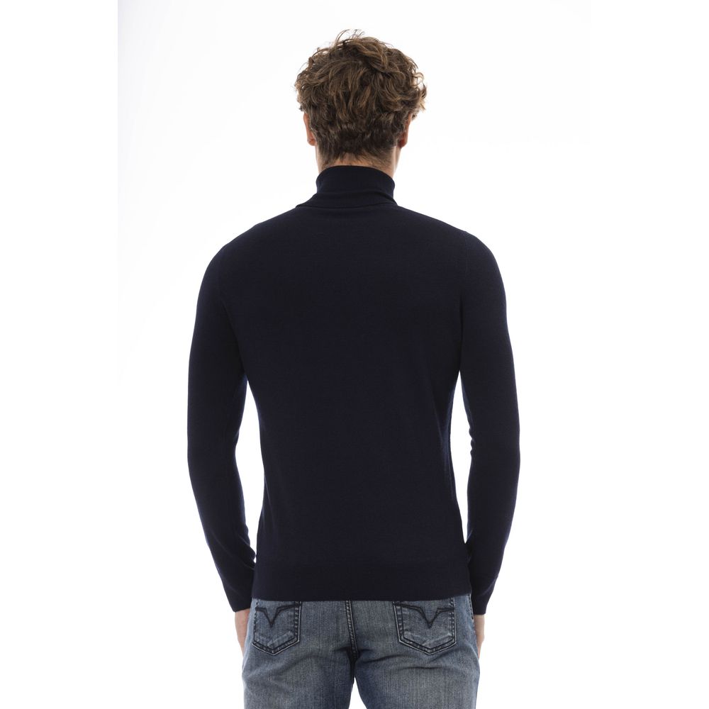 Blue Wool Men's Turtleneck Sweater