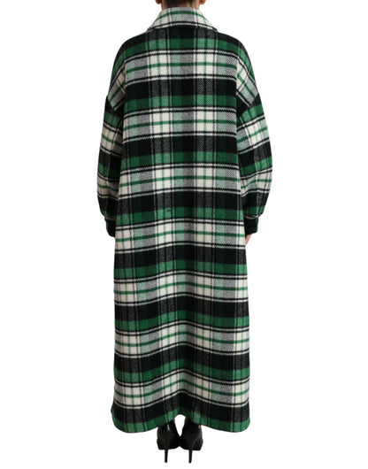 Elegant Green Plaid Long Coat