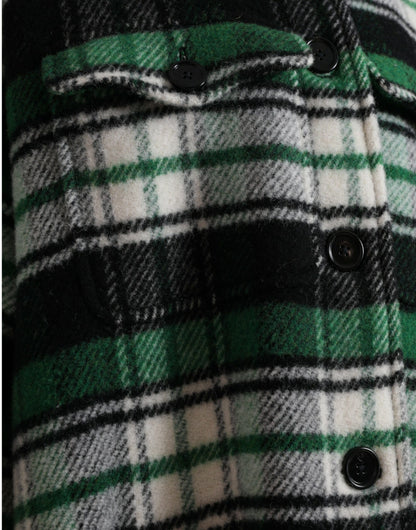 Elegant Green Plaid Long Coat