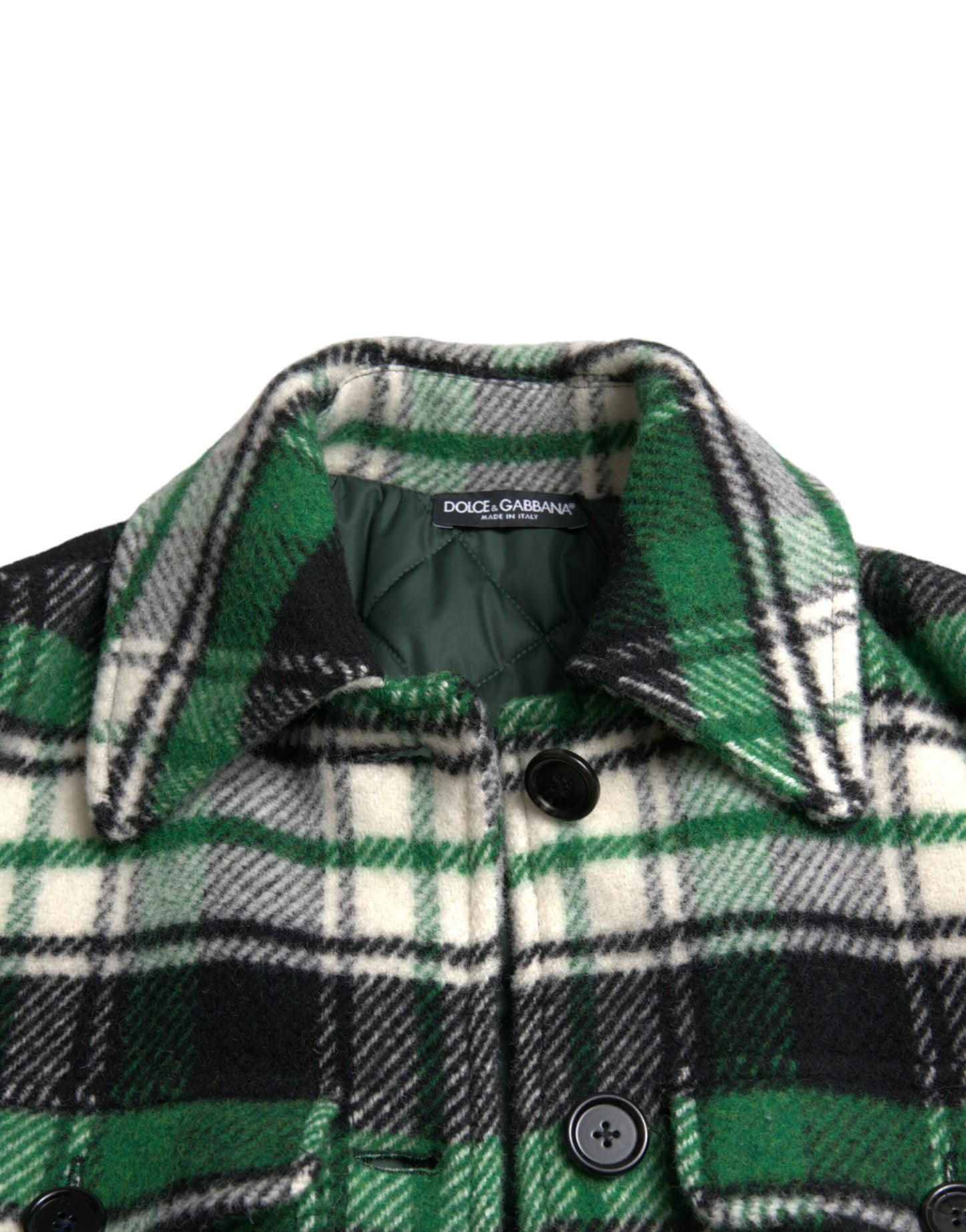 Elegant Green Plaid Long Coat