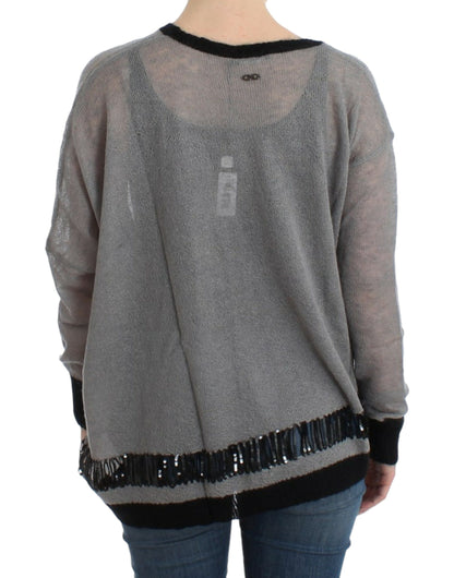 Chic Asymmetric Embellished Knit Sweater