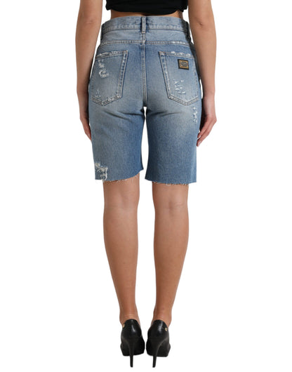 High Waist Embellished Bermuda Denim Shorts