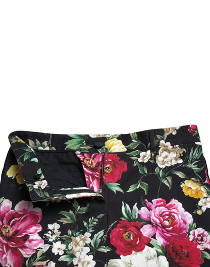 Elegant Floral Mid Waist Cropped Pants