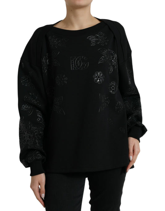 Elegant Black Floral Applique Sweater