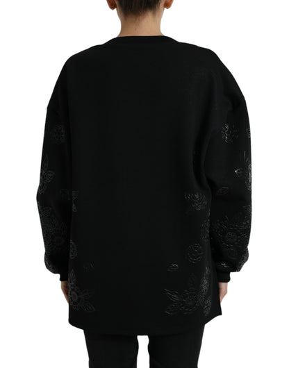 Elegant Black Floral Applique Sweater