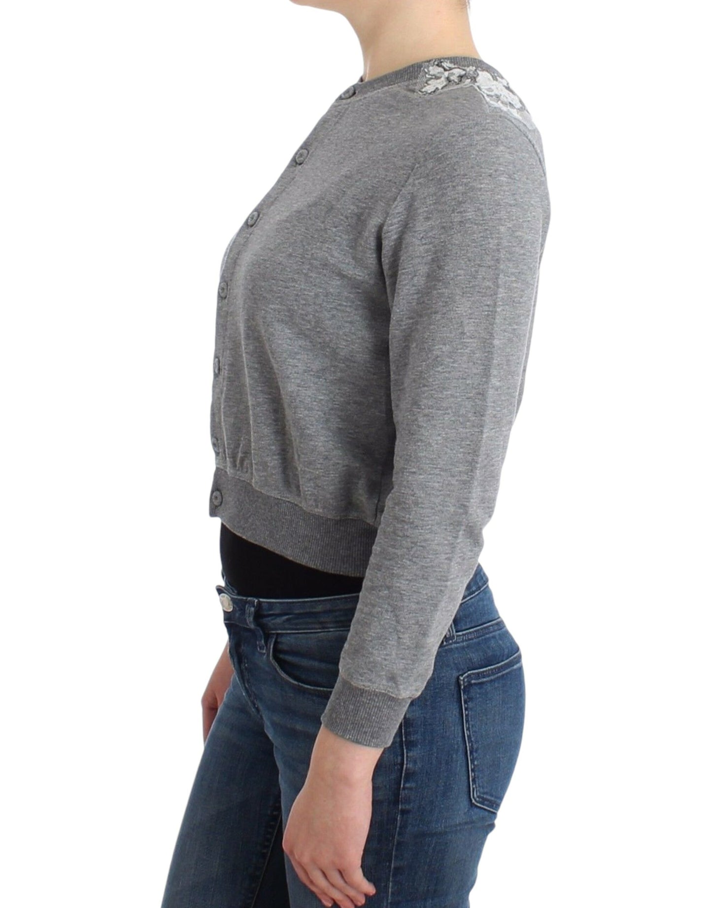 Chic Gray Cotton Blend Short Cardigan