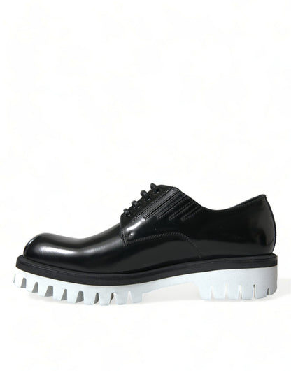 Sophisticated Black and White Leather Derby Shoes