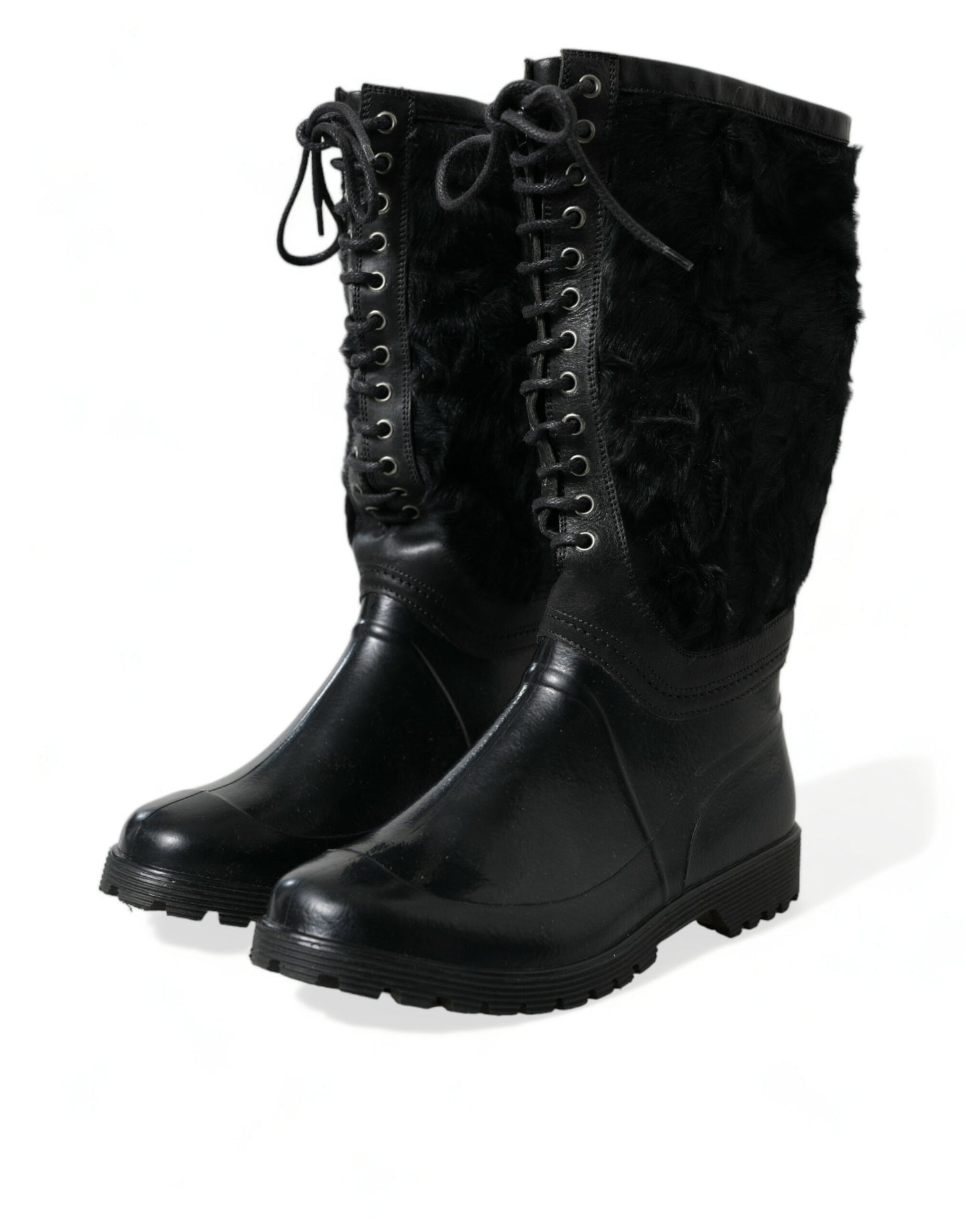 Sleek Black Shearling Mid Calf Boots