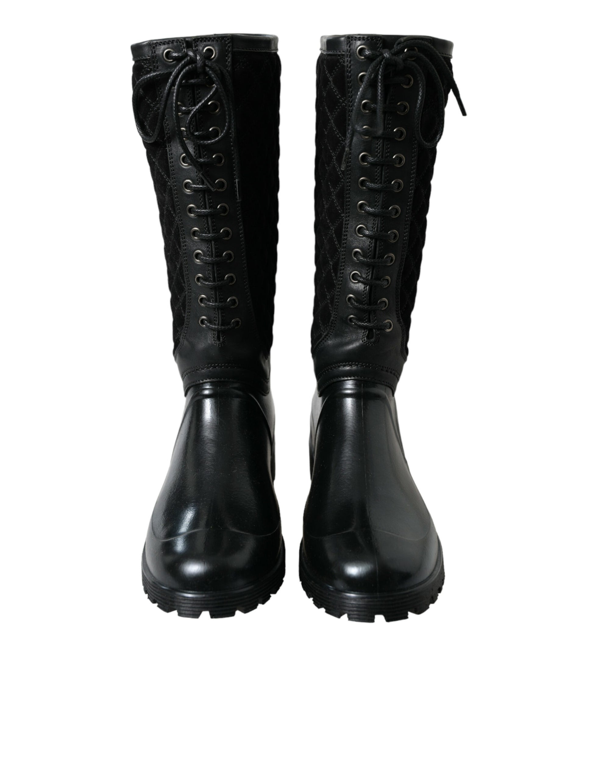 Elegant Quilted Lace-Up Rain Boots