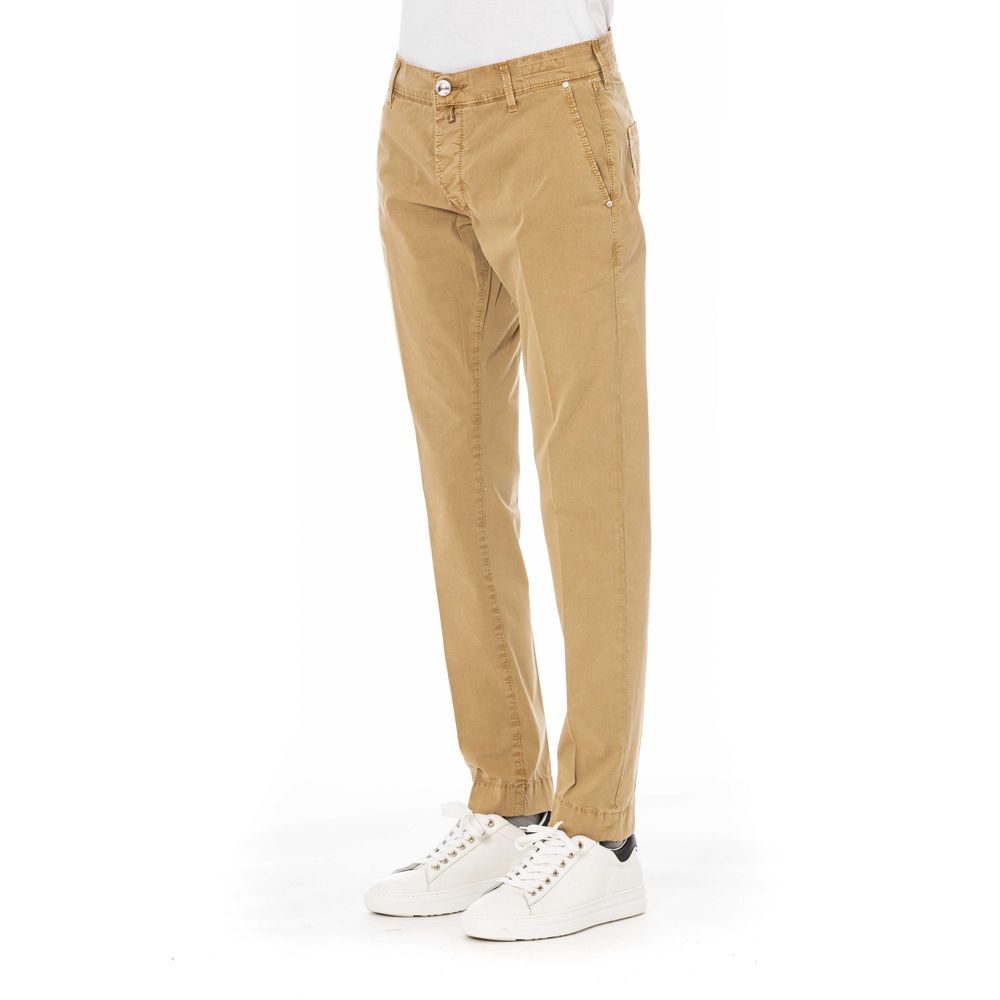 Beige Cotton Men Jeans