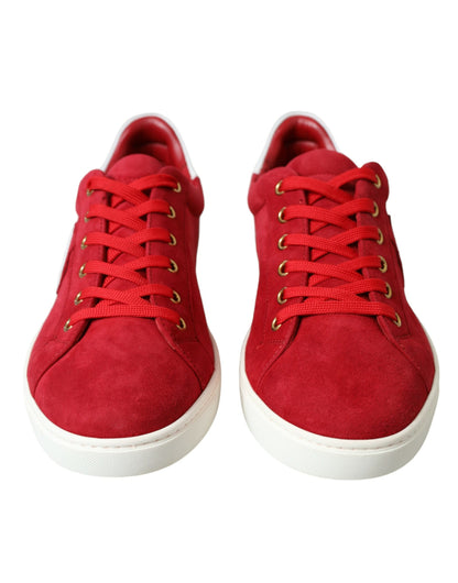 Elegant Red & White Leather Sneakers