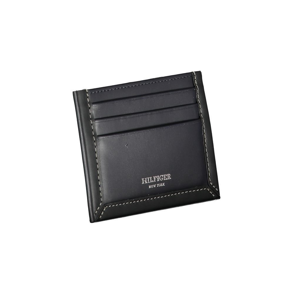 Sleek Blue Leather Card Holder with Contrast Detail