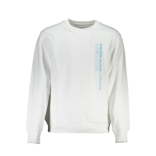 Crisp White Crew Neck Cotton-Blend Sweater