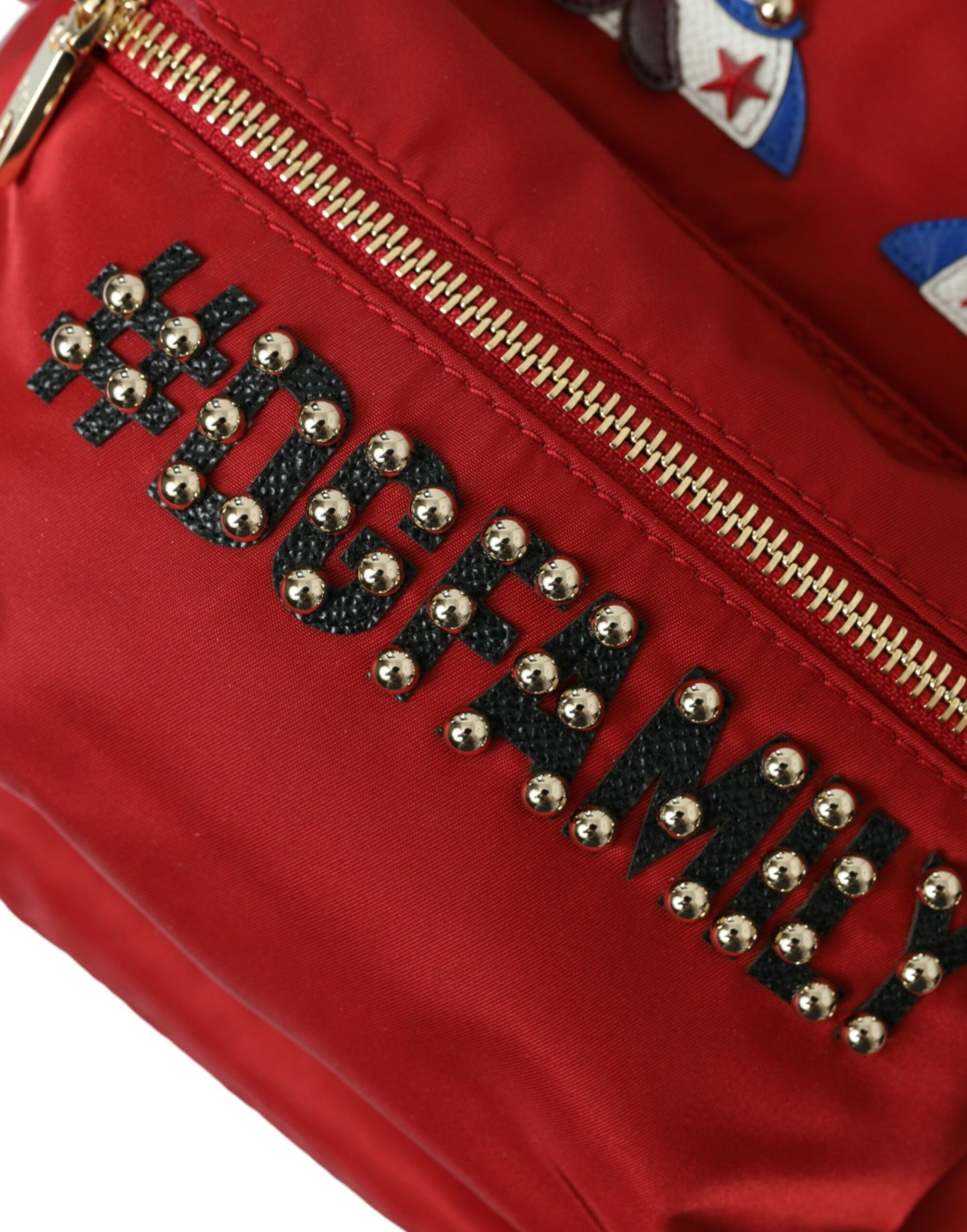 Embellished Red Backpack with Gold Detailing