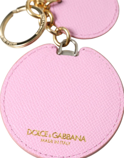 Elegant Pink Gold Leather Keychain