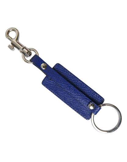 Elegant Blue Trifold Calf Leather Key Holder