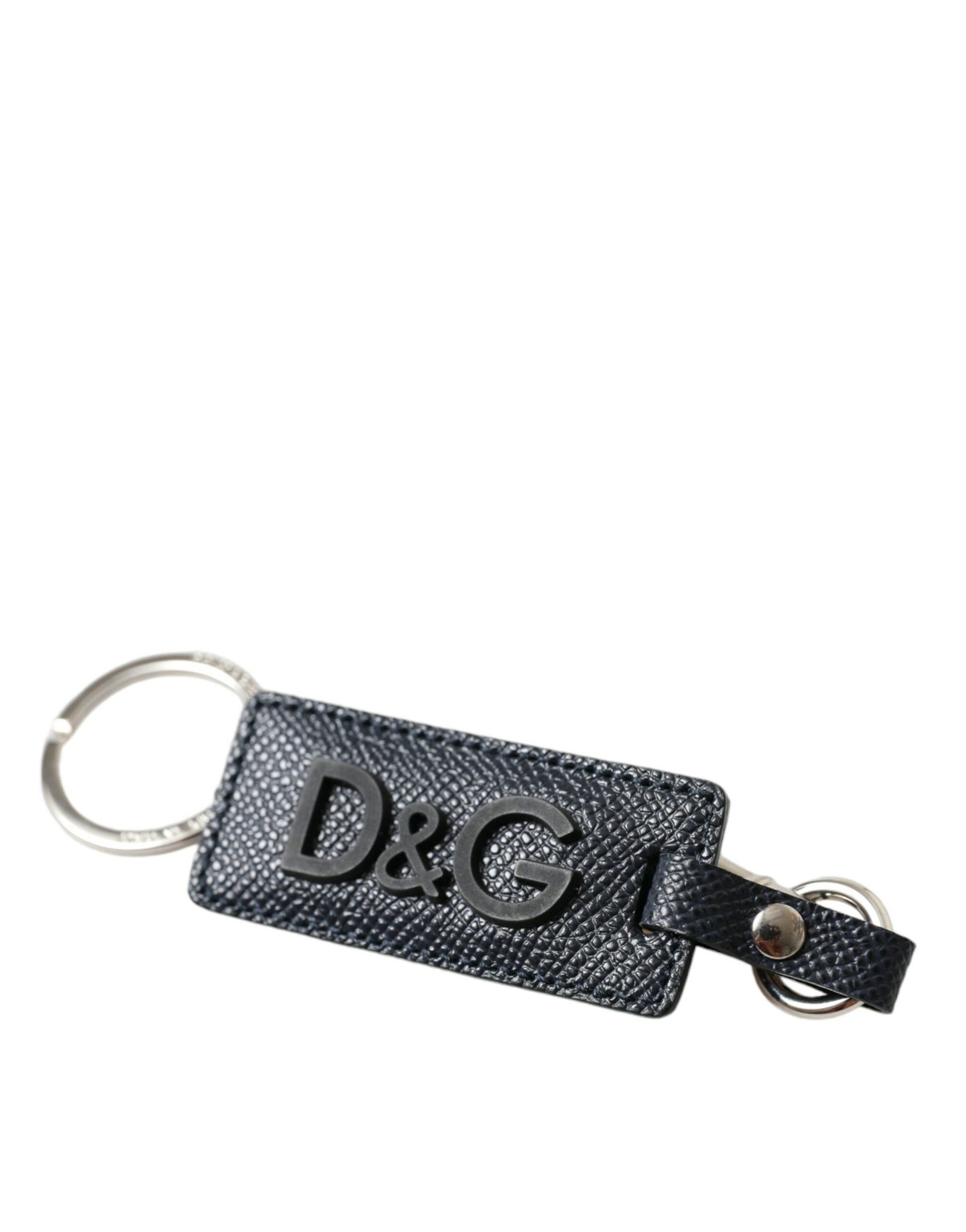 Elegant Leather Keychain in Black & Silver