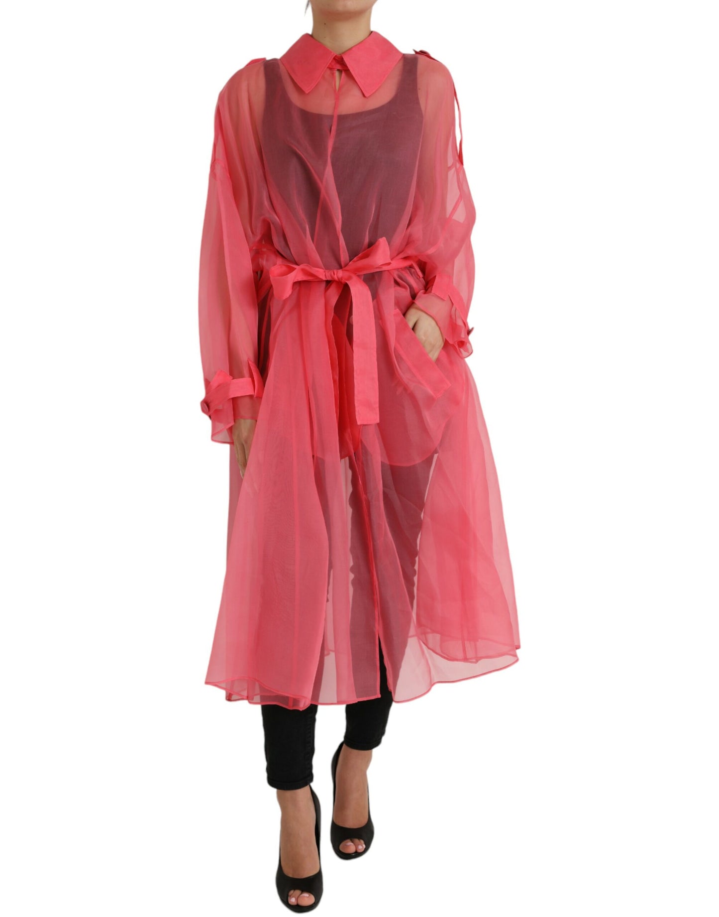 Elegant Pink Silk Long Jacket