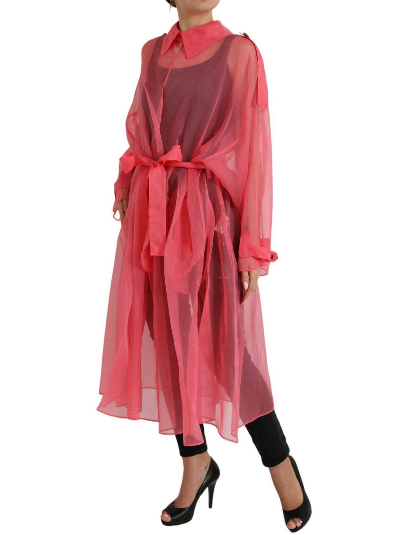 Elegant Pink Silk Long Jacket