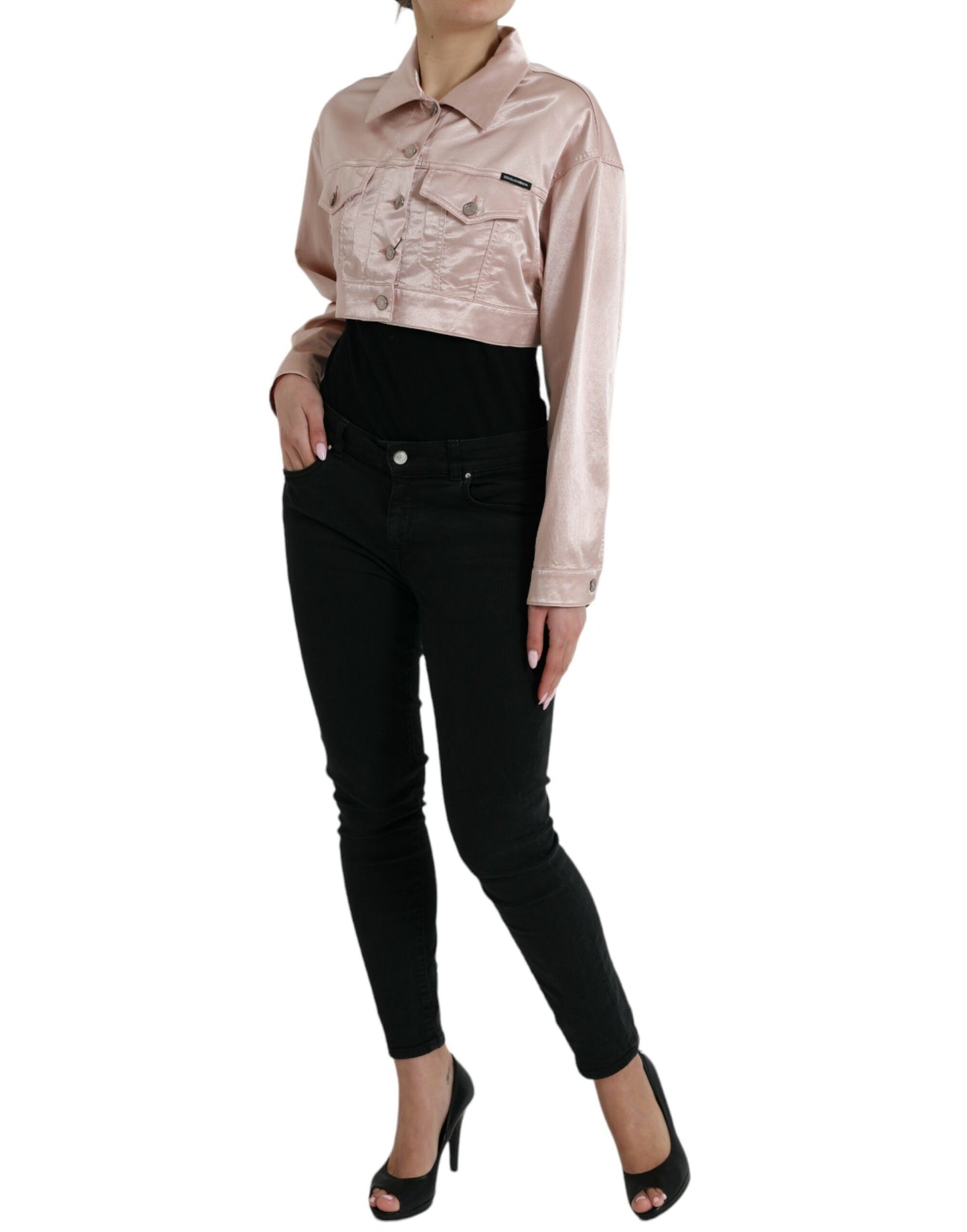 Elegant Pink Cropped Denim Jacket