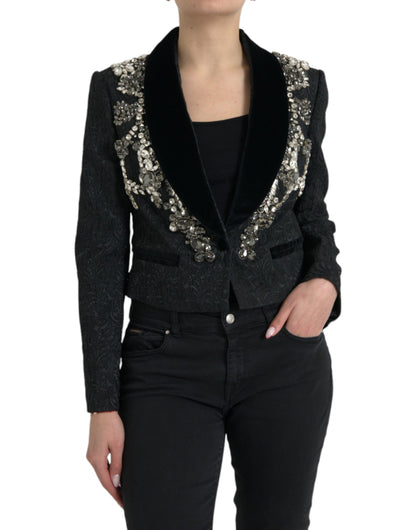 Elegant Embellished Black Overcoat Jacket