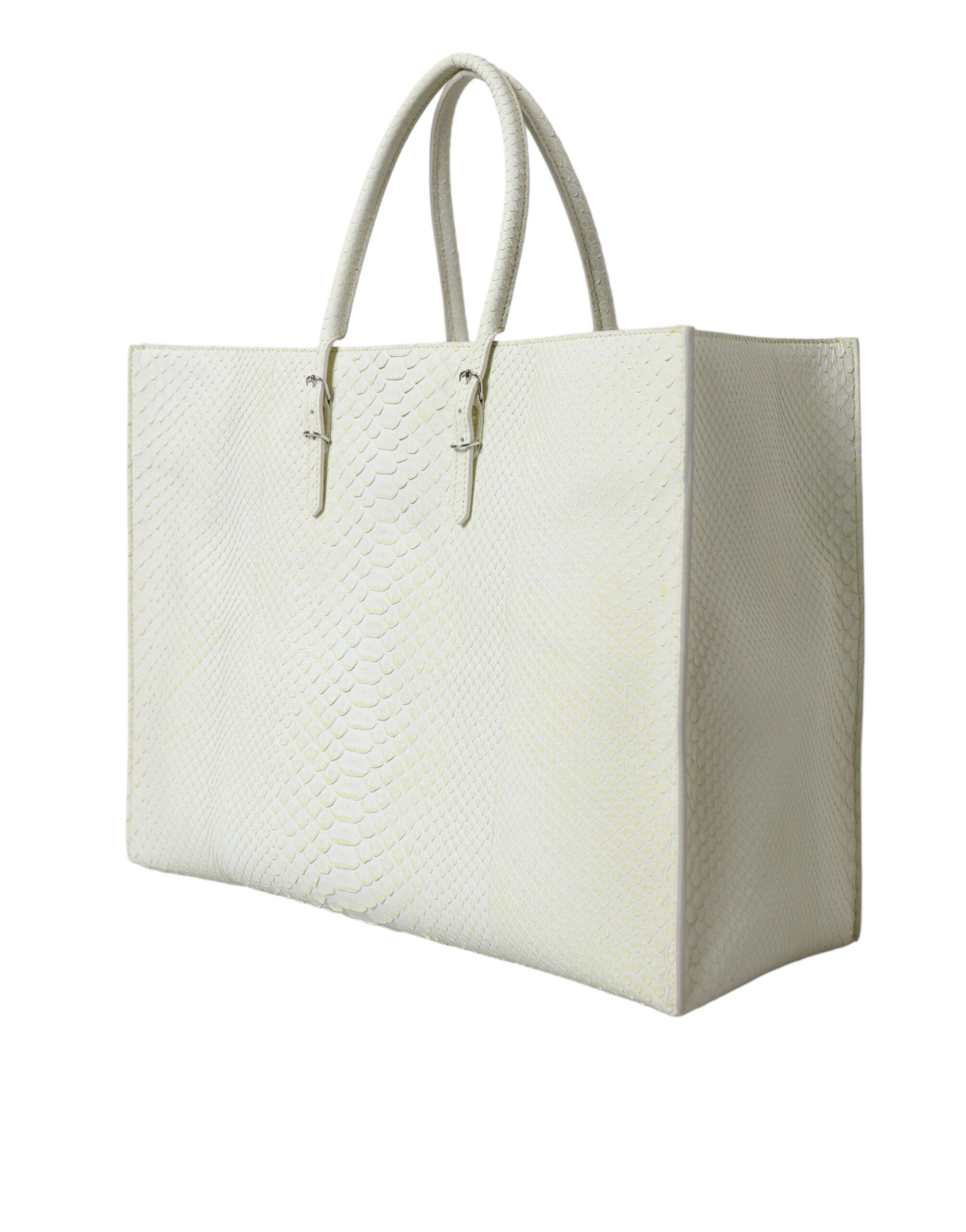 Chic Python Leather Tote in White & Yellow