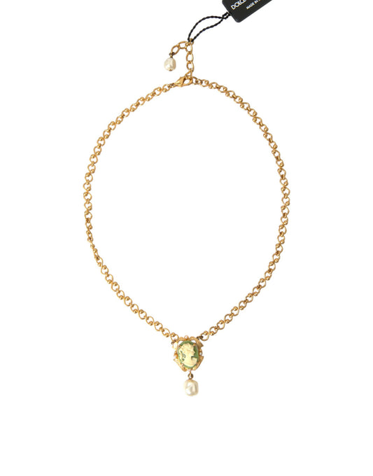 Gold Brass Chain Pearl Pendant Charm Necklace