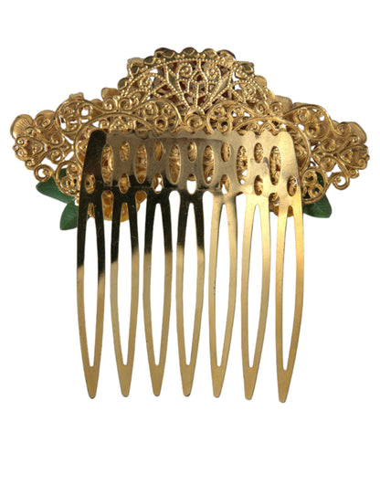 Gold Brass Crystal Leopard Floral Hair Comb