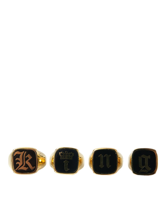 Gold Brass KING Enamel Set of 4 Ring