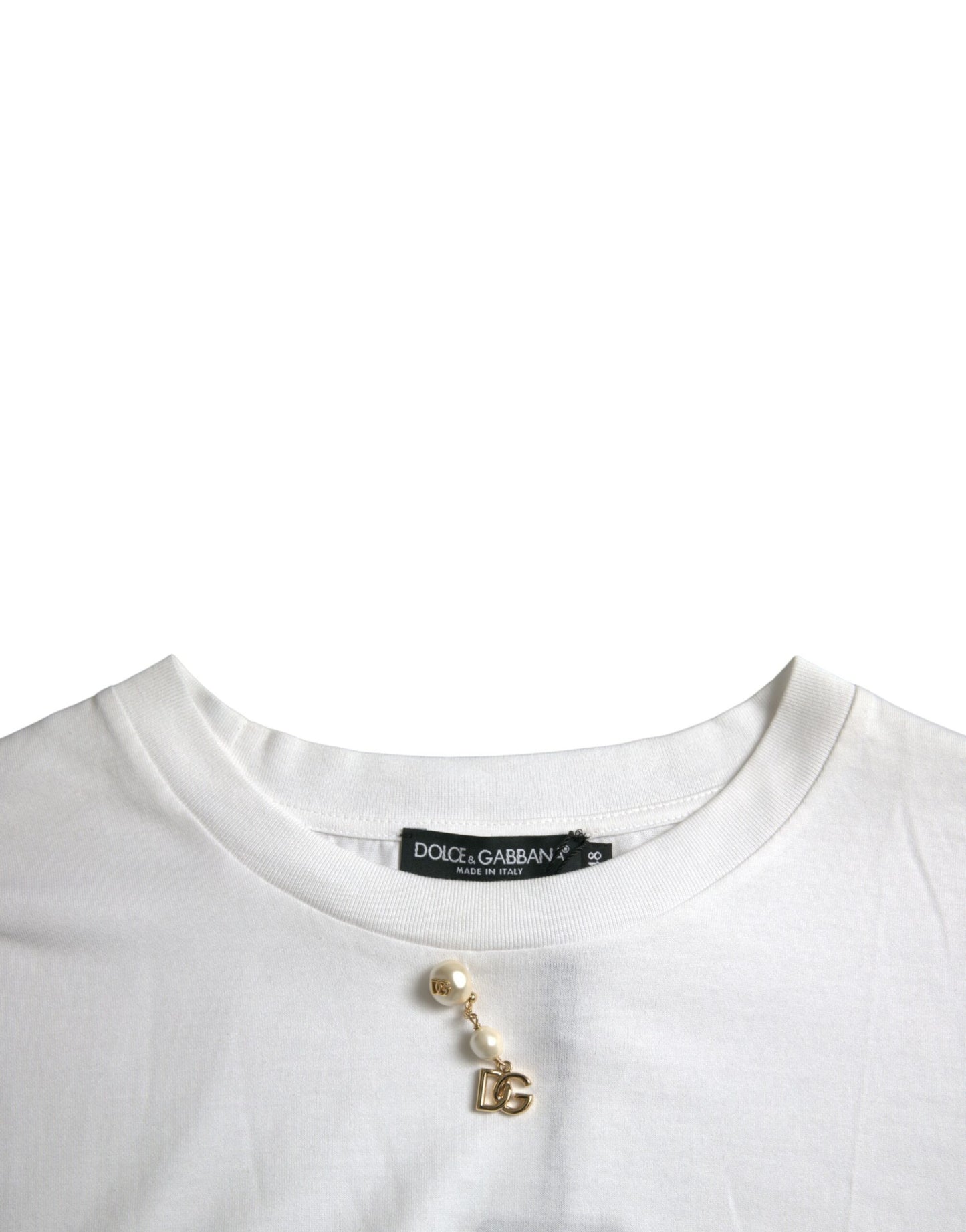 White Embellished Cotton Crew Neck T-shirt