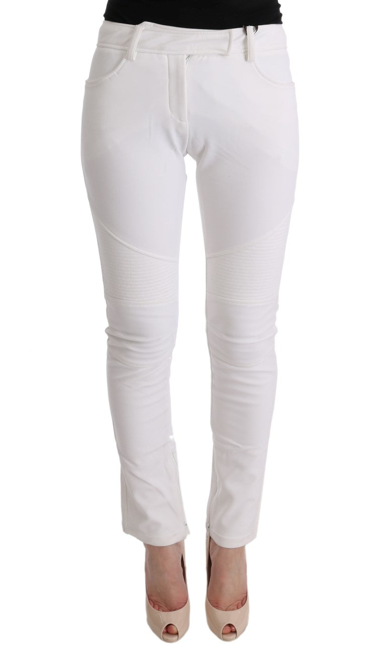 Chic White Slim Fit Cotton Trousers