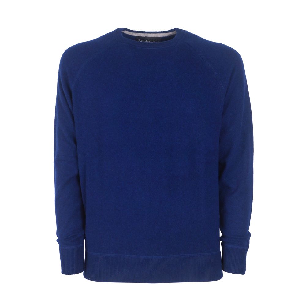 Navy Blue Cashmere Crew Neck Sweater - Slim Fit