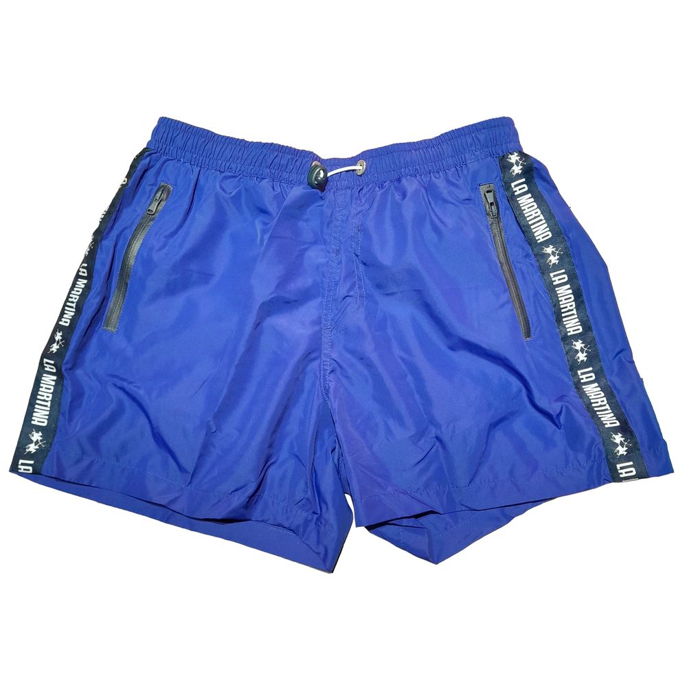 Blue Polyester Men's Swim Trunks