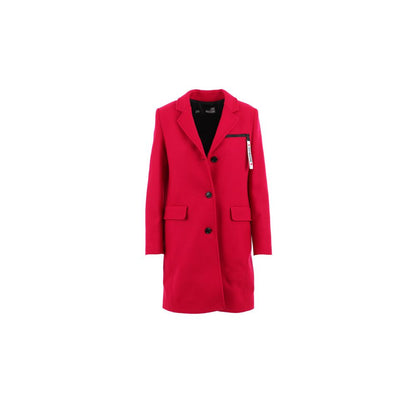 Chic Pink Woolen Coat with Logo Details