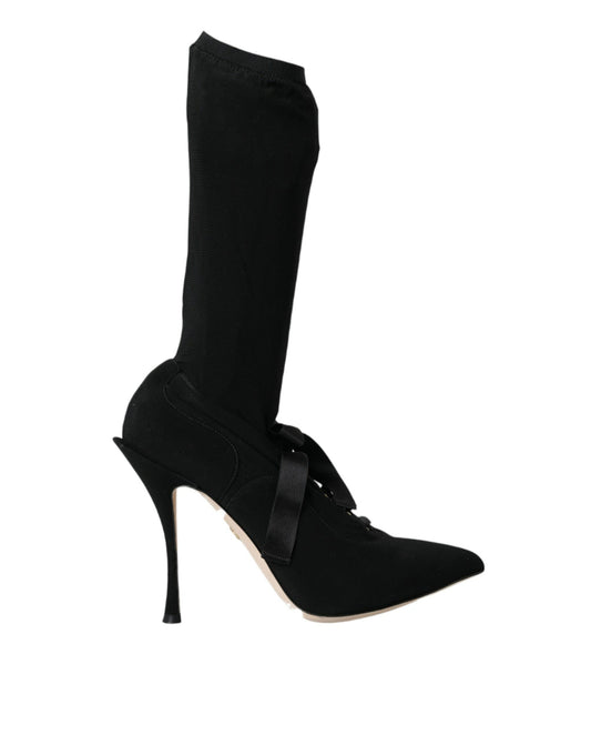 Black Stiletto Heels Mid Calf Boots Shoes