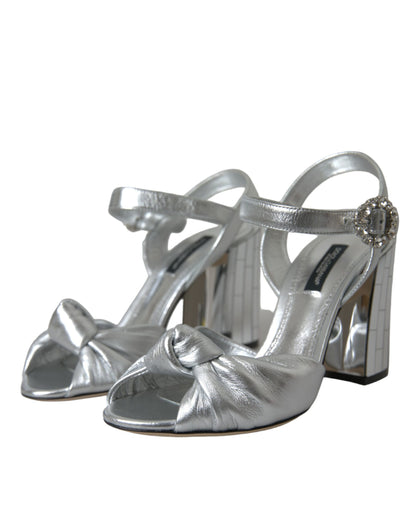 Silver Lambskin Leather Heels Sandals Shoes